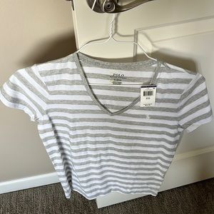 Tshirt - NWT - Polo Ralph Lauren - size M - striped white & grey heather - soft